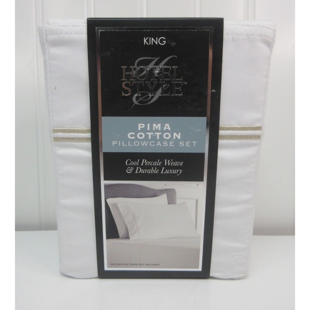 Hotel Style 300 Thread Count Pima Cotton White King Pillowcase Tan Hem 21"x40"